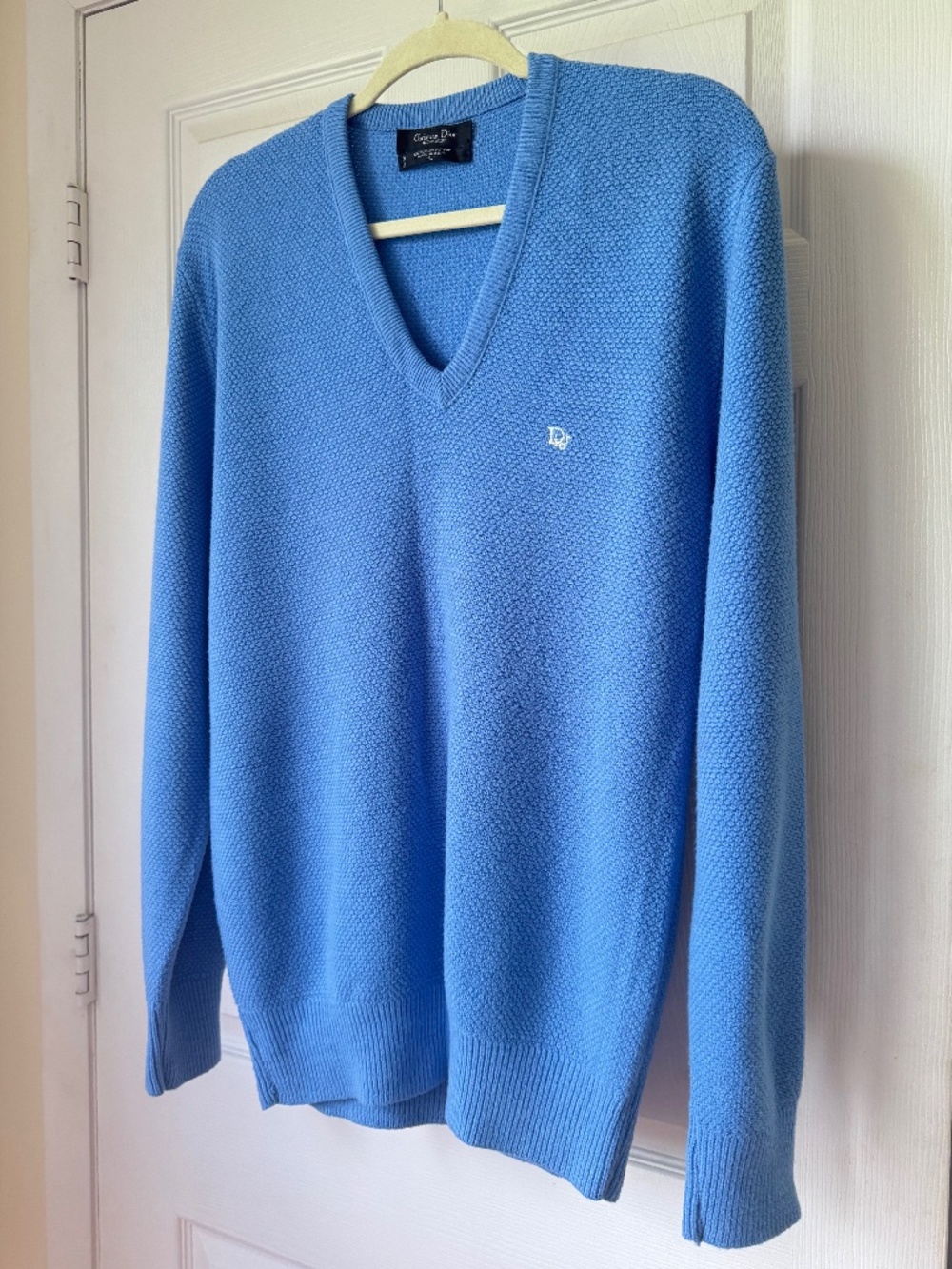 Vintage Christian Dior Monsieur Men's Blue V-Neck Sweater Large Classic